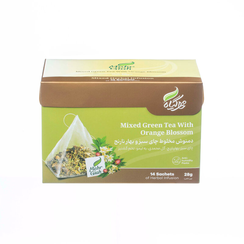 خرید و قیمت دمنوش گیاهی چای سبز و بهارنارنج برند مهرگیاه